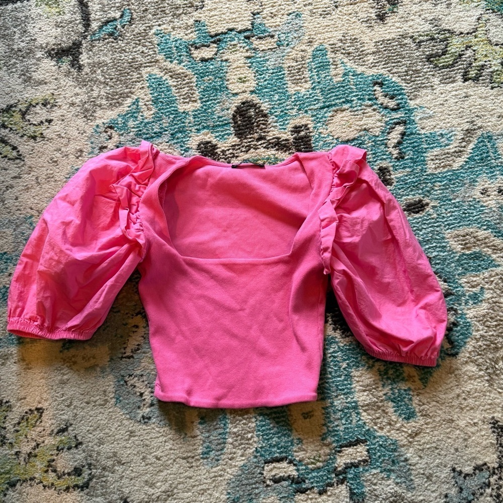 ZARA Pink Puff Sleeve Crop Top – Size Small - Picture 3 of 6